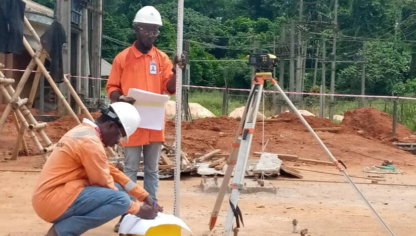 Survey Team setting out the columns for a steam turbine power plant.